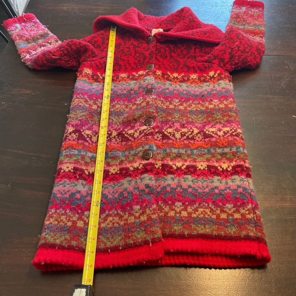 Sundance Lambswool Fair Isle Longline Cardigan Sweater Red Petite Medium PM - Picture 6 of 7